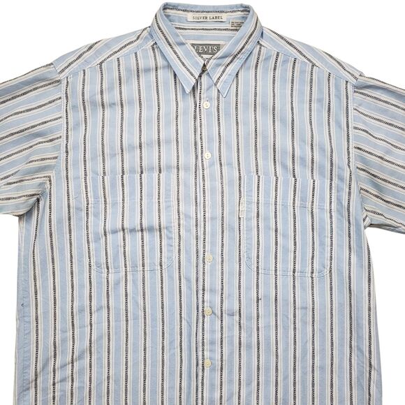 Vintage Levis Silver Label Big E Shirt Mens Large Striped Short Sleeve - Picture 1 of 7